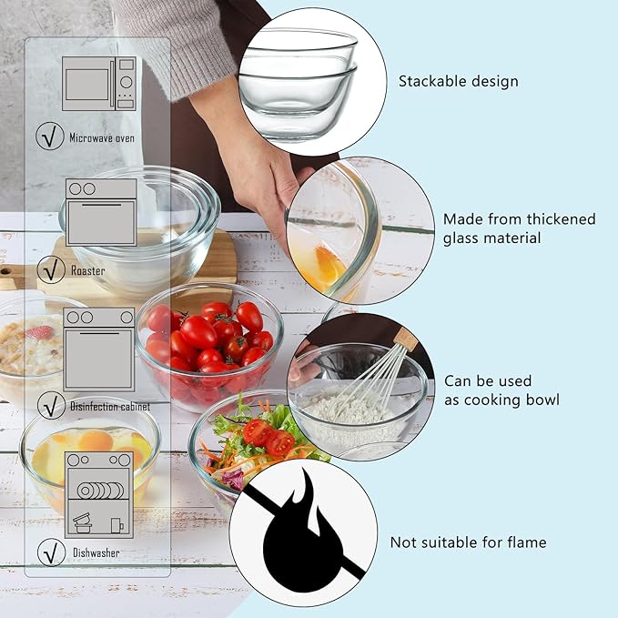 WHJY 3 Pack of 6 Inch Glass Cereal Bowls - Image 6