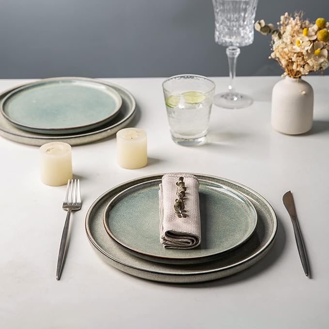 AmorArc Dinner Plates Set of 6, 10.5 Inch Reactive Glaze Ceramic Plates Set, Microwave, Dishwasher Safe, Scratch Resistant, Modern Large Dinnerware Dishes Set Kitchen Stoneware Plates