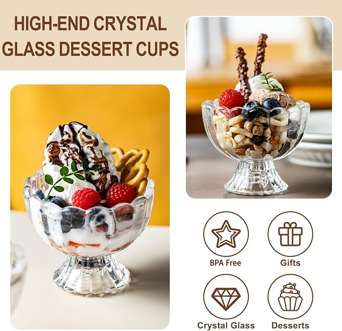 5oz Iced Cream Dessert Bowl, Vintage Footed Tulip Glass Dessert Cups, Cute - Image 5