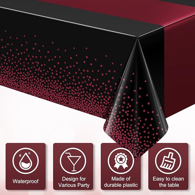 1Pcs Black and Maroon Tablecloth Party Decorations, Plastic Black Table Cloth - Image 3