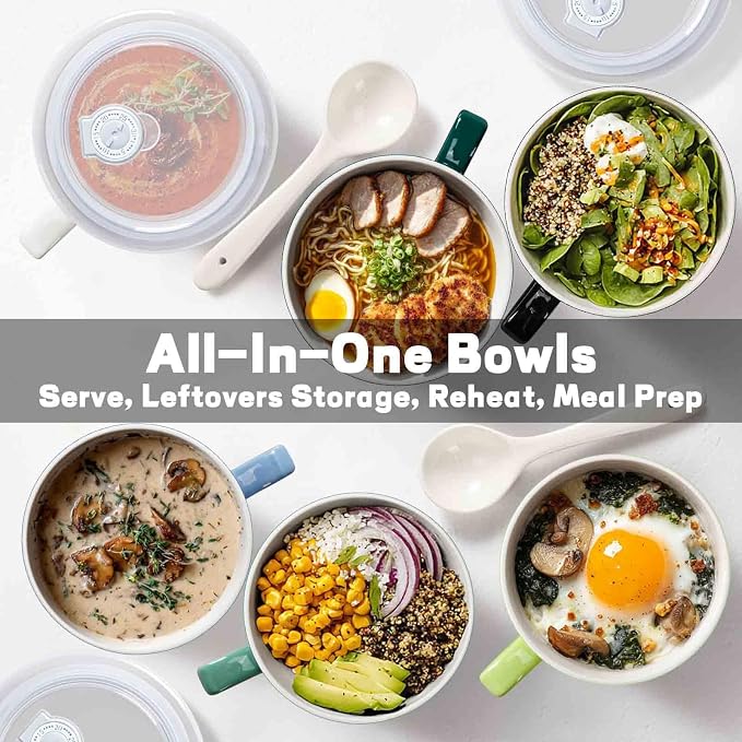 Soup Bowls with Handles & Spoons, 30oz Ceramic Ramen Bowl with Lid, Large Soup - Image 6