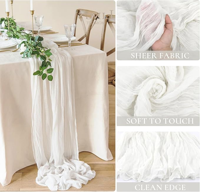 6 Pack White Cheesecloth Table Runner - Image 3