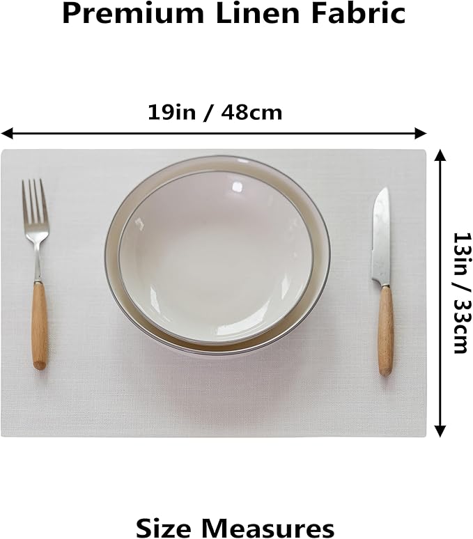 Demetex White Placemats Set of 4 Heat Resistant Cloth Place Mats Linen Dining Table Mats for Wedding Party Valentines Decorations, Pure White