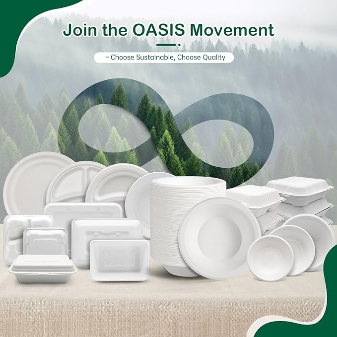 𝟭𝟲 𝗼𝘇, 𝟭𝟮𝟴-𝗣𝗮𝗰𝗸 Compostable Paper Bowls, Heavy-Duty Biodegradable Disposable Bowls Made from Bagasse, Eco-Friendly, Microwave & Freezer Safe (White)