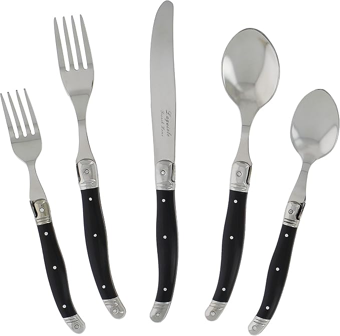 French Home Laguiole 20 Piece Flatware Set – Stainless Steel Flatware Set for 4 – Luxurious Black Onyx Utensil Set with Knives, Spoons and Forks