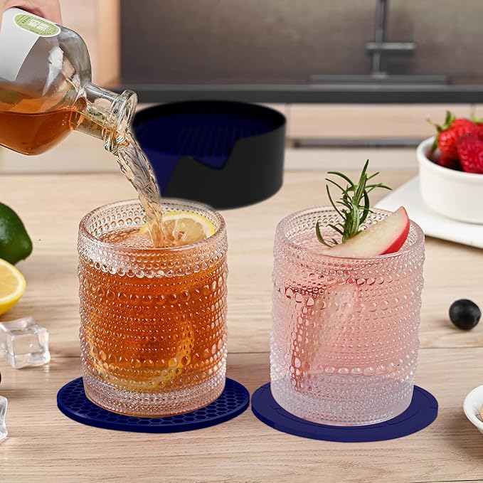 Silicone Coasters [8 Pack] with Holders Drink Coasters, for Hot or Cold Drinks Thickened, Non-Slip, Non-Stick (Blue)