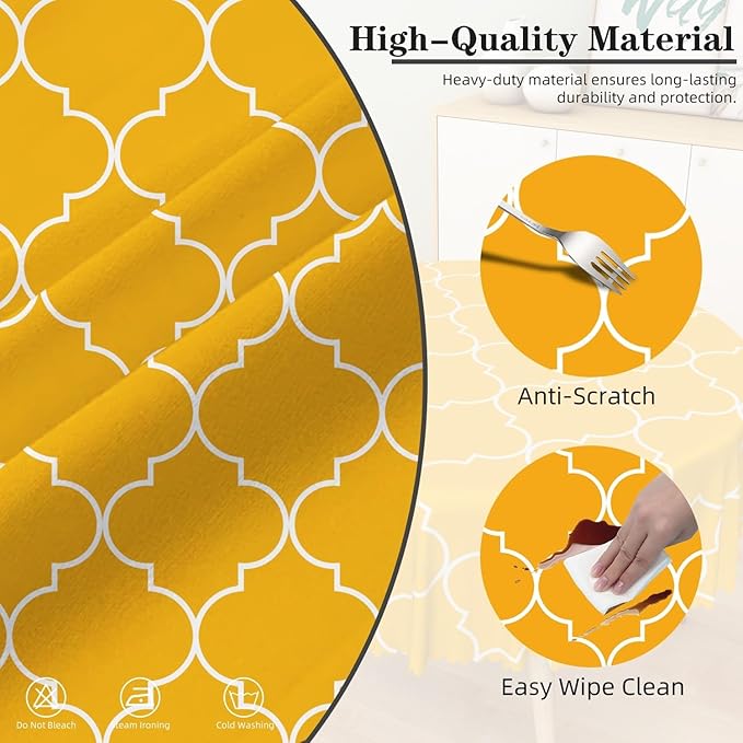 Laeacco 24 Inch Morocco Round Tablecloth Orange Geometric Lattice Modern Abstract Art Print Table Cloth Washable Waterproof Wrinkle Free Table Cover for Kitchen Dining Picnic Party Decoration