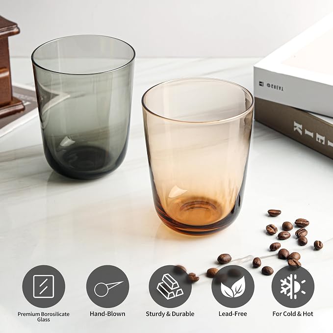 NIRA.Z 13 oz Borosilicate Glass Cups Set of 2, Amber & Grey Two-Tone Drinking - Image 4