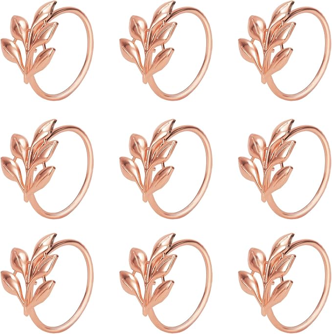 KPOSIYA Set of 6 Leaf Napkin Rings Metal Gold Napkin Holder Table Napkin Rings by KPOSIYA