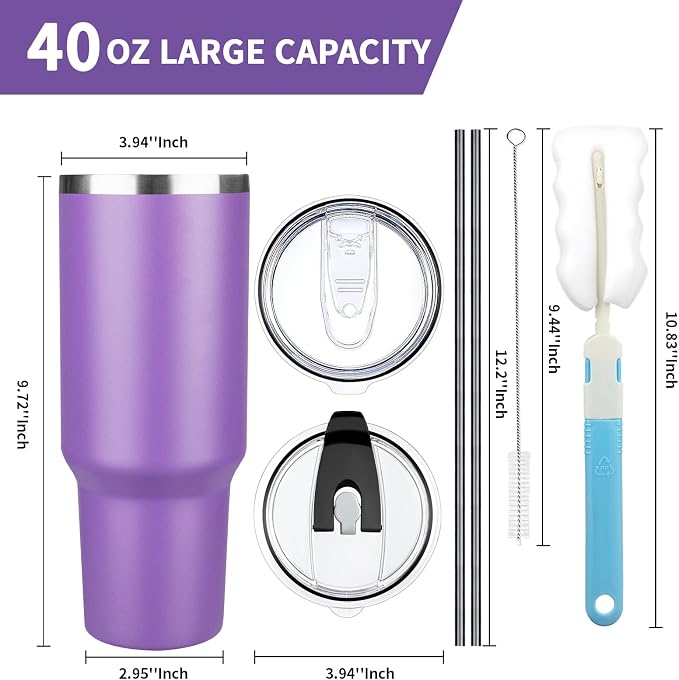 40 oz Tumbler with Lids and Straws, Stainless Steel Insulated Coffee Tumbler - Image 2