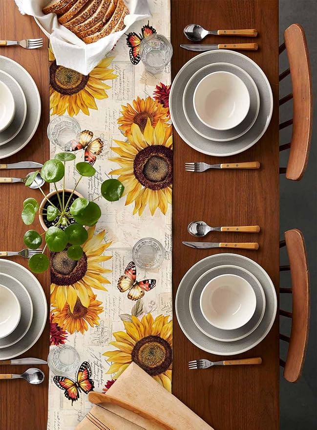 Sunflower Farmhouse Table Runners 60 Inches Long, Spring Summer Retro Table - Image 5