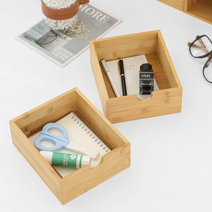 Wisuce Bamboo Desk Organizer - Mini Desktop Drawer Tabletop Storage Organization Box for Office Home Toiletries Supplies, No Assembly Required (4 Drawer)