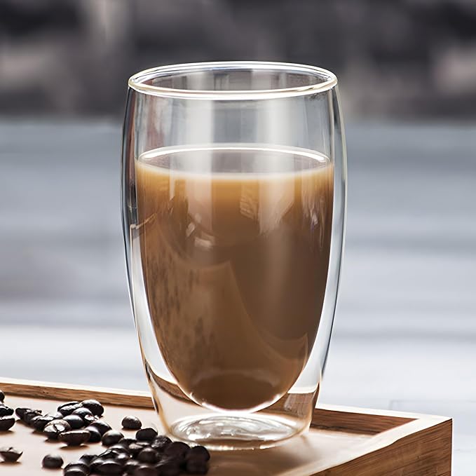 Double Wall Glass Coffee Mugs Set of 2, 15oz/440ml Insulated Glass Mugs - Image 6