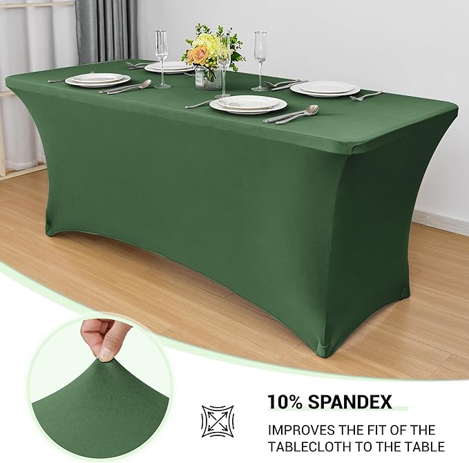 Obstal 6 Pack Stretch Spandex Blackish Green Table Covers for 6 Foot Tables - 6 FT Universal Rectangular Fitted Tablecloth Protector for Wedding, Banquet, Party