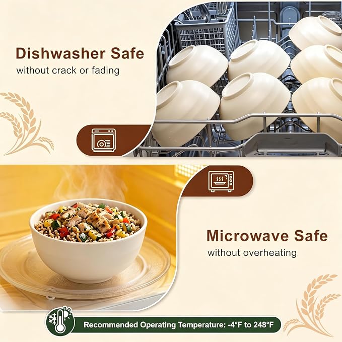 Large Salad Bowls 60oz, Unbreakable Wheat Straw Bowls Sets of 8, Meal Prep Bowls - Image 4