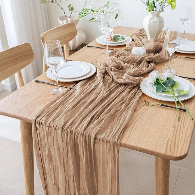 Cheesecloth Table Runner 10FT 3Pcs Nude Boho Gauze Rustic Sheer Runners | - Image 8