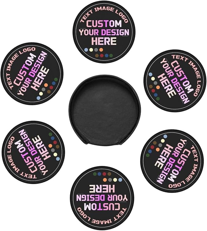 Custom PU Coasters with Logo, Customized Coasters, Personalized Leather Coaster, Custom Coaster Set of 6, Gift for Christmas/Valentine’s Day, Bar Accessories for Whiskey/Wine, Leather Gift