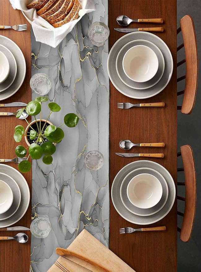 Grey Marble Table Runners 72 Inches Long, Cotton Linen Fabric Table Runner - Image 5