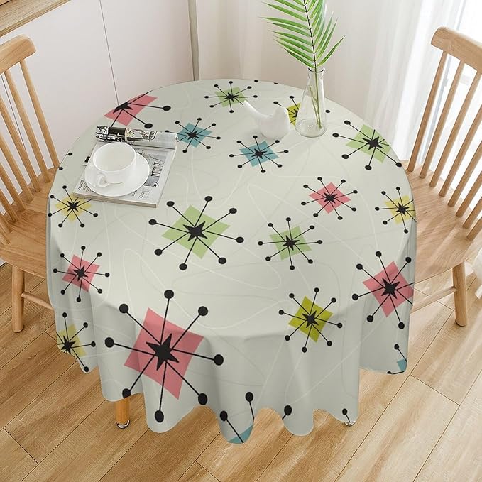 Retro Mid Century Round Tablecloth, Vintage Modern Colorful Abstract Geometric Art Bohemian Tablecloth for Home Party Dining Room Kitchen Decor 36Inch(90cm)