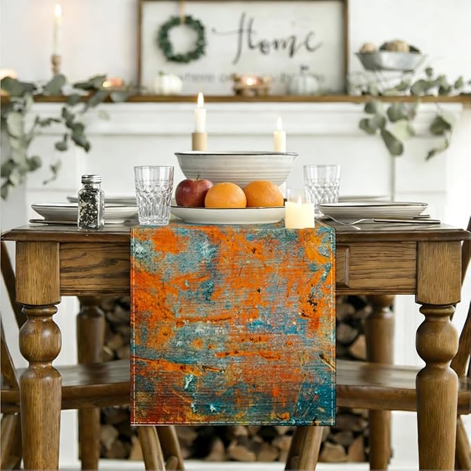 Modern Abstract Teal Yellow Colorful Table Runner Summer Runner Party Decor | - Image 3