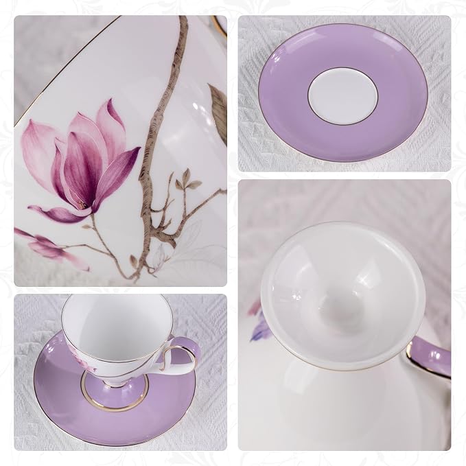 KAMMAK Ceramic Coffee Cups Saucers Set of 2, Porcelain Espresso Cups - Image 4