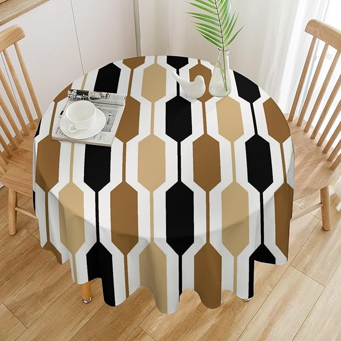 Abstract Boho Geometric Round Tablecloth, Mid Century Modern Geometric Art Retro Print Tablecloth for Home Party Dining Room Kitchen Decor 70Inch(178cm)