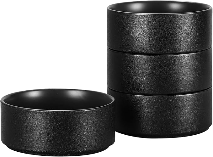 GZG Ceramic Cereal Bowls Set of 4,6 Inch Stoneware Soup Bowls,Dishwasher and Microwave Safe,Stackable,Scratch Resistant for Oatmeal,Fruit,Salads and Rice(Frosted Matte Black)