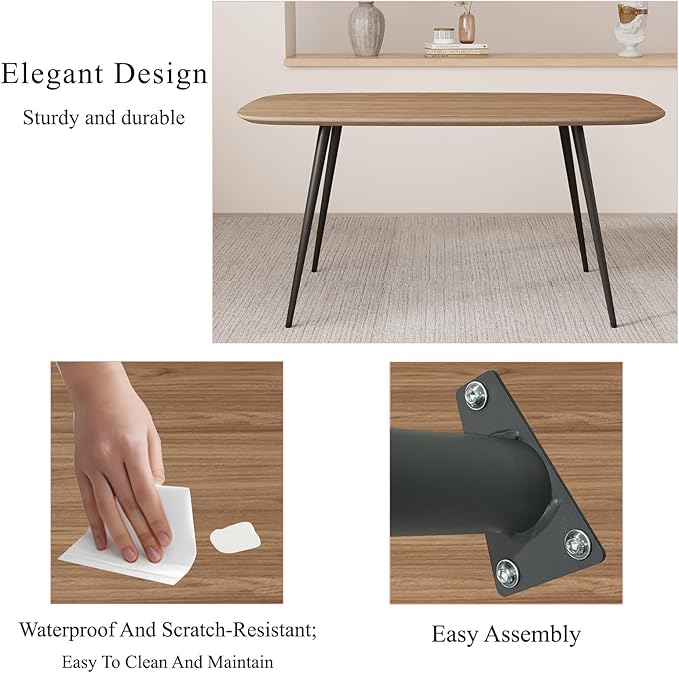 55.1''Dining Table Set for 4,Modern Wood Dining Table,Leather Dining Chairs 4,Table and Chairs Set of 4,Ideal for Kitchen Dining Room