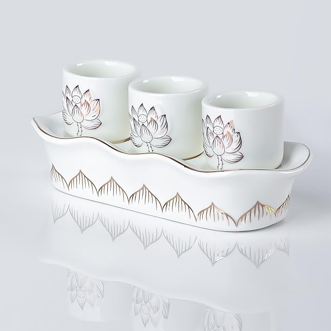 QINLANG White Buddhist 3 Altar Cups Set, Buddha Water Cup Set of 3, Ceramic - Image 5