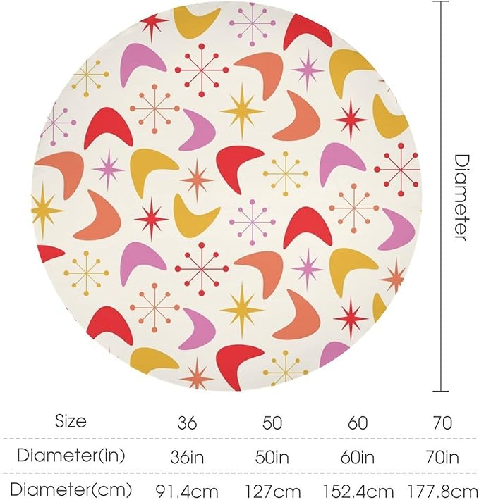 Mid Century Modern Round Tablecloth, Vintage Abstract Colorful Geometrics Modern Art Tablecloth for Home Party Dining Room Kitchen Decor 50Inch(127cm)