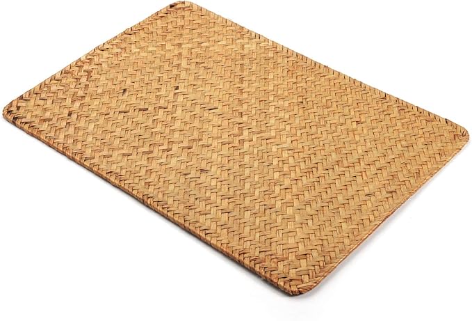 Natural Woven Rattan Rectangular Placemats for Dining Table (Set of 6, 18x12inches)