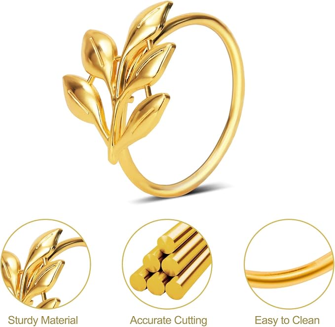 KPOSIYA Set of 20 Leaf Napkin Rings Metal Gold Napkin Holder Table Napkin Rings - Image 2