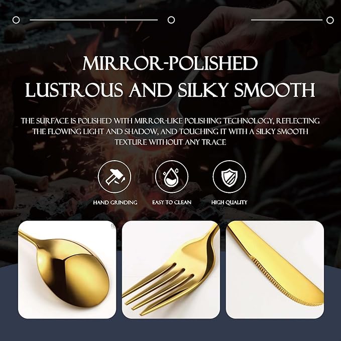 10-piece Silverware Set With Ceramic Handle, Premium Food Grade Stainless Steel Flatware Sets, Mirror Polished Cutlery Set, Dishwasher Safe (for 2 People) (10pcs, black gold)