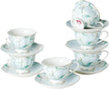 6oz Porcelain Tea Cup & Saucer Set of 6, complete 12-pieces cup & saucer set by PRECITIME