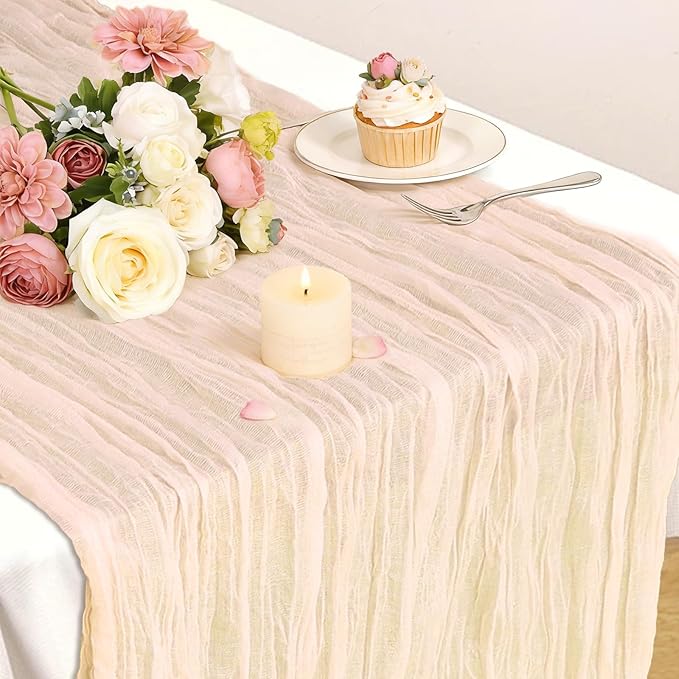 Champagne Table Runner, 10Ft 120in Cheesecloth Table Runner, Gauze Rustic Cheese Cloth Table Runners for Wedding, Party, Bridal Shower, Boho Table Runners for Christmas Thanksgiving Halloween Easter