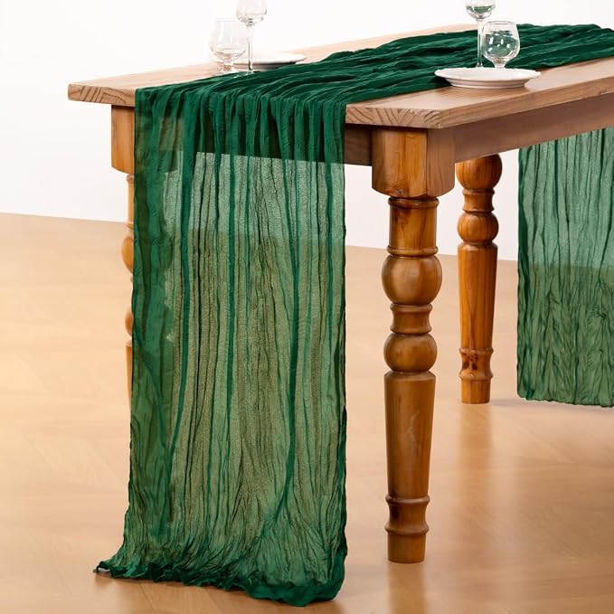 DeZerlor Emerald Green Cheesecloth Table Runners 10 Pack Christmas Runners | - Image 5