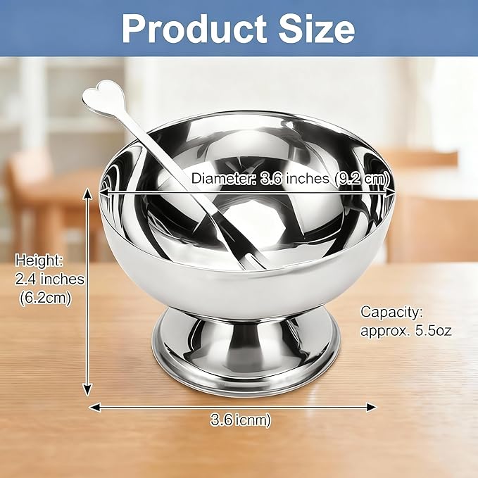 4 Pack Stainless Steel Dessert Bowls, Dessert Cups Ice Cream Cups with Footed Base, Serving Dessert Bowl for Fruit Salad, Pudding, Yogurt (silver)