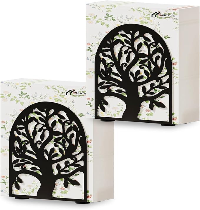 YAJIACLONE 2PCS Black Metal Napkin Holders, Upright Tabletop Napkin Holders for Kitchen & Dining Table.
