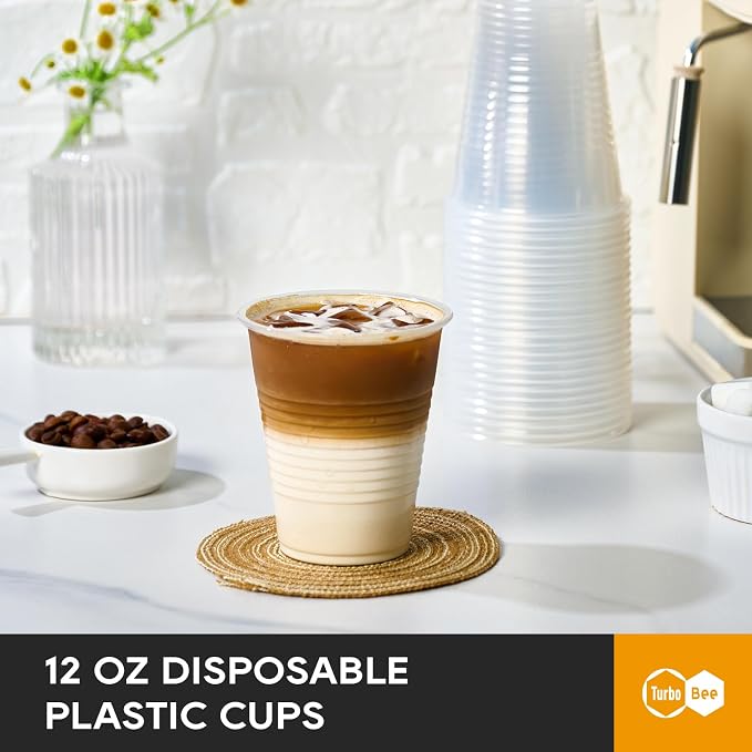 Turbo Bee 12oz Plastic Cups 300 Pack，Disposable Clear Drinking Cups - Image 2