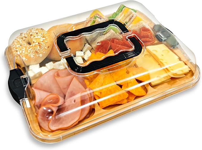 Portable Charcuterie Board with Locking Lid | 5-Compartment Bamboo Cheese Board & Serving Tray | Essential for Travel & Picnics | Ideal Housewarming Gift for New Home, Wedding