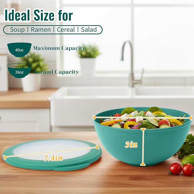 40 OZ Plastic Bowls with Lids, Unbreakable Wheat Straw Bowls Sets of 8 - Image 3