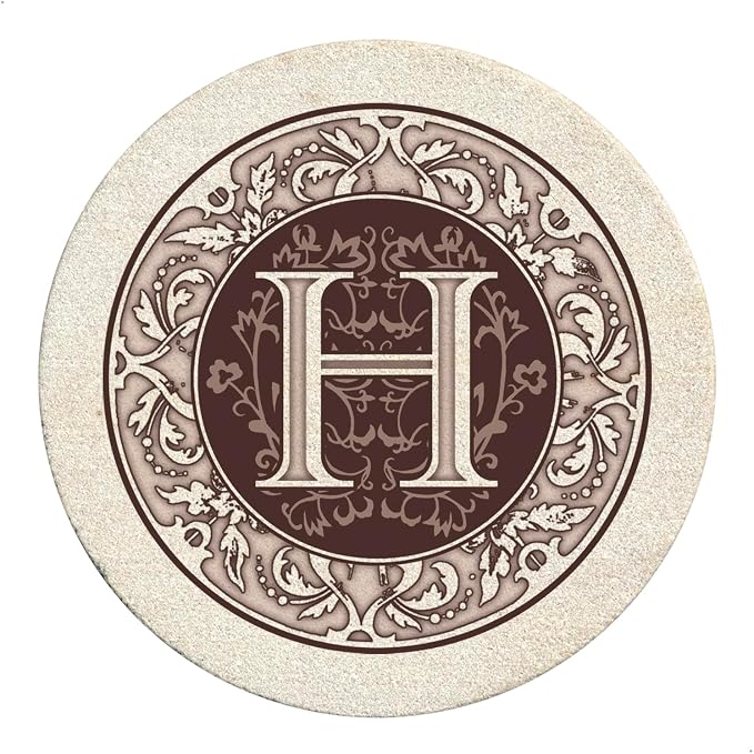 Thirstystone Monogram Round Sandstone Coaster4 Pack | 4" Diameter, Manufactured by Thirstystone