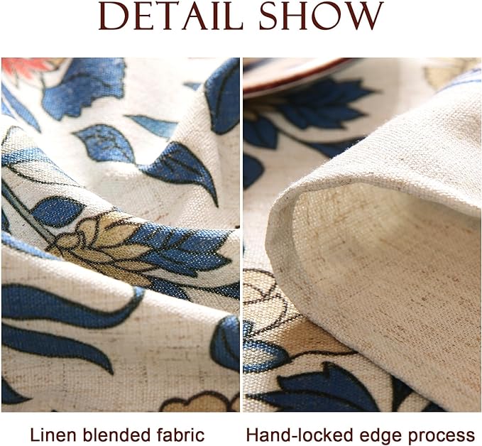 patdrea Designer Blue Tablecloth for Rectangle Table,Vintage Linen with Leaves and Floral Pattern Tablecloths,Farmhouse Decor Cover for Kitchen Dining Christmas,Thanksgiving,55"x87"-Ivar a
