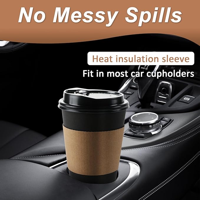 120 Pack 16 oz Paper Coffee Cups Set, Disposable Black Coffee Cups with Lids, Sleeves and Stirring Sticks, Fit For Cold and Hot Drinks