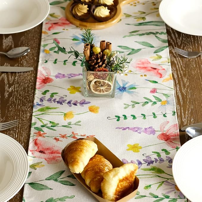 Spring Table Runner 13x108 Inch Watercolor Wild Flower Farmhouse Rustic Holiday - Image 6
