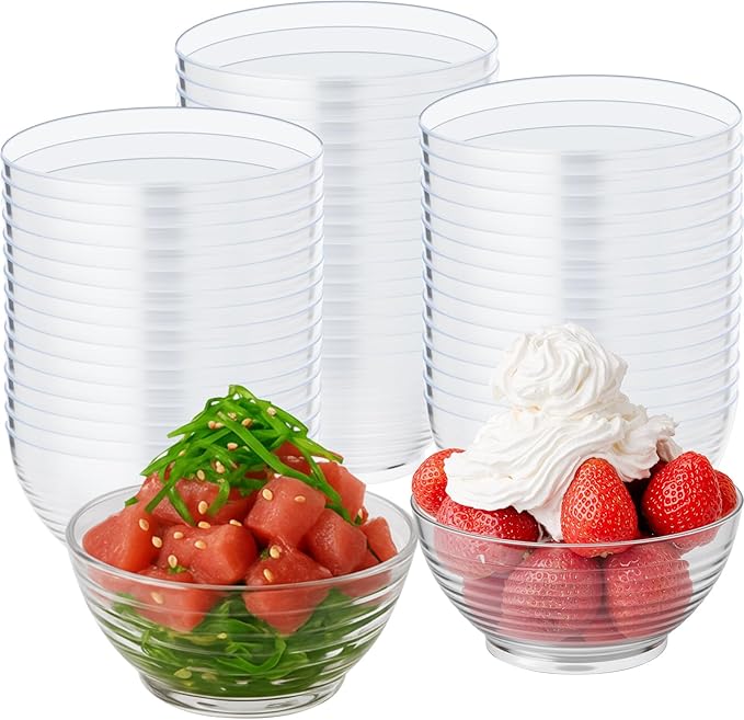 50 Pcs 3 oz Mini Clear Plastic Bowls, Disposable Plastic Dipping Spices Sauce Bowls for Fruit, Dips, Appetizers, Snacks, Weddings, Catering, Home or Event Party Supplies