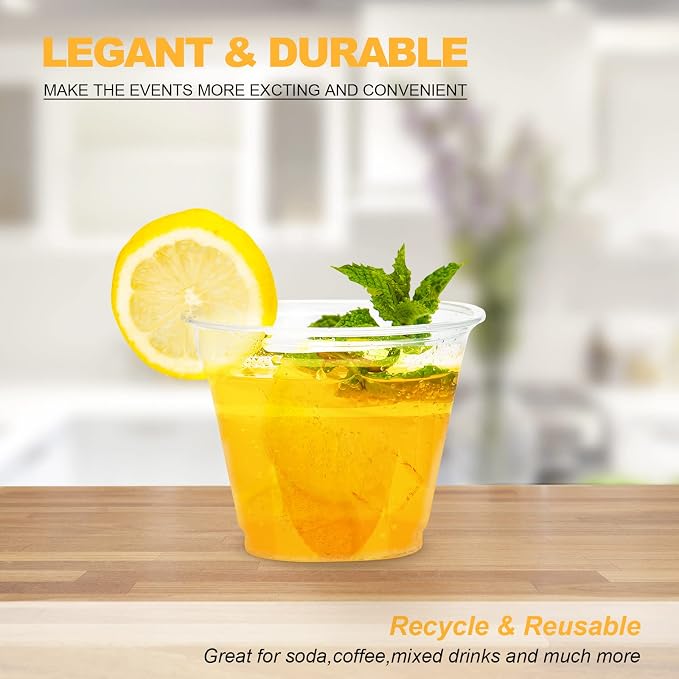 TashiBox 9 oz Disposable Plastic Cups, Crystal Clear - Image 3