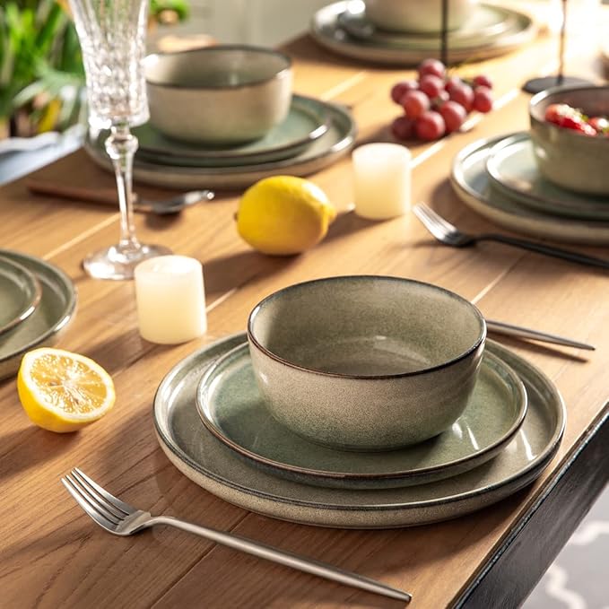 AmorArc Ceramic Plates Set of 6, 8.5 Inch Reactive Glaze Stoneware Plates set, Dessert, Salad, Appetizer, Small Dinner, Microwave, Dishwasher Safe, Scratch Resistant Dishes Set for Kitchen