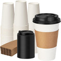 16 oz 50 Pack Coffee Cups with Lids and Sleeves, Hot Paper Coffee Cups with Lids by VPACKDUO