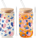Sliner 2 Pcs Patriotic Glass Cups 4th of July Gifts Tumbler by Sliner